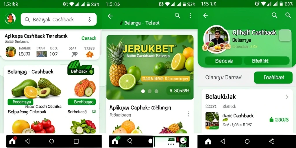 Antarmuka JERUKBET menampilkan kemudahan penggunaan untuk mendapatkan cashback.